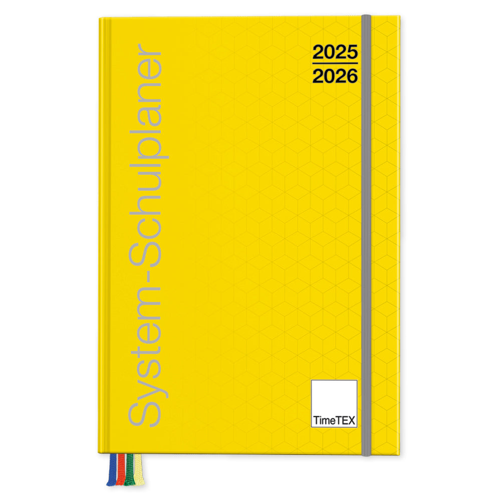 TimeTEX System-Schulplaner A4-Plus Gelb - Schuljahr 2025/2026 - Lehrerkalender mit breitem Verschlussgummi (Kopie)