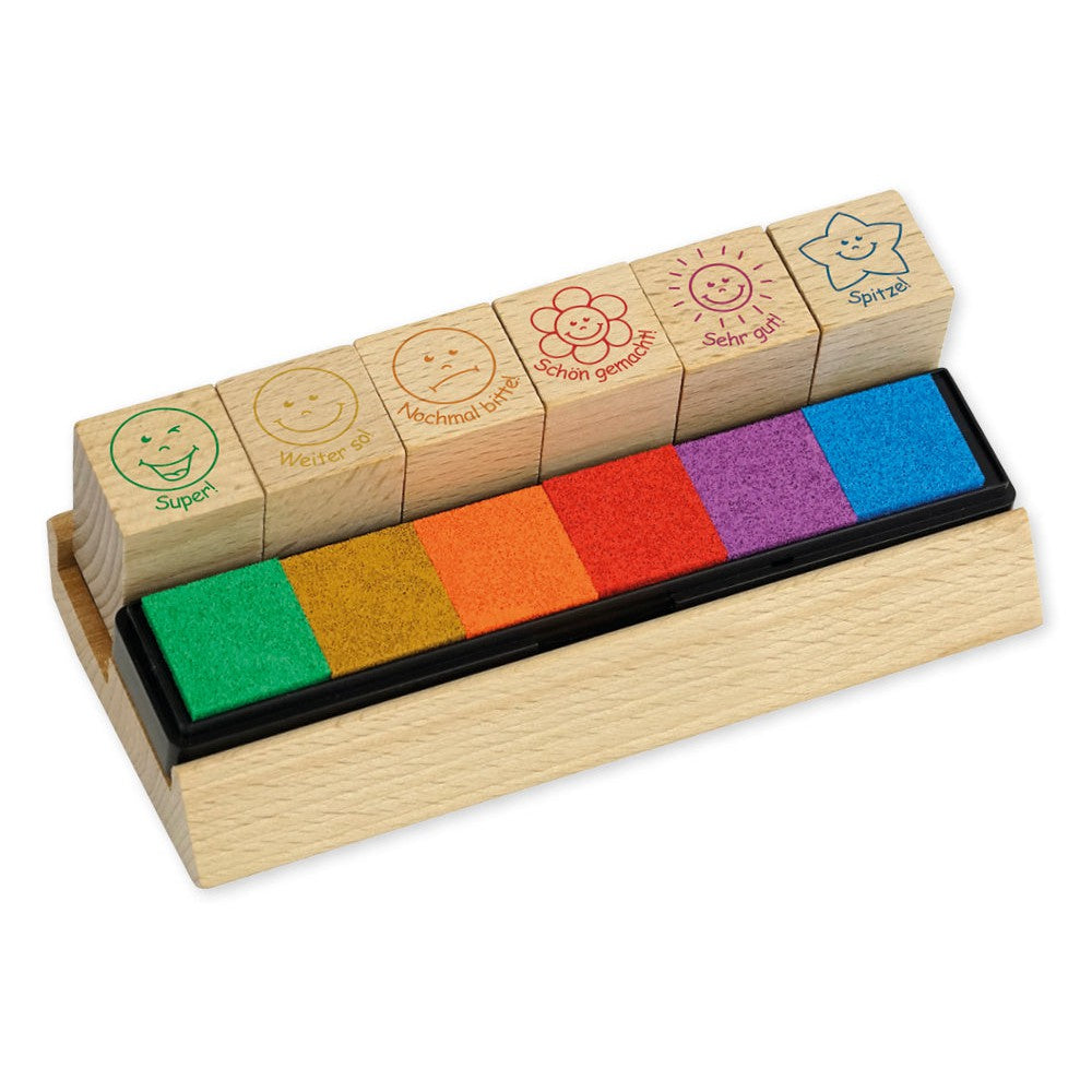 TimeTEX Set Holz Lehrer-Stempel 6-tlg. "Lob", versch. Farben