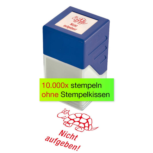 TimeTEX Siebdruck-Stempel "Perpetuum" quadratisch,  "Schildkröte "Nicht aufgeben", Lehrerstempel