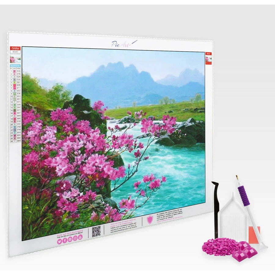 Wilder Fluss, Blumen - Dimond Painting